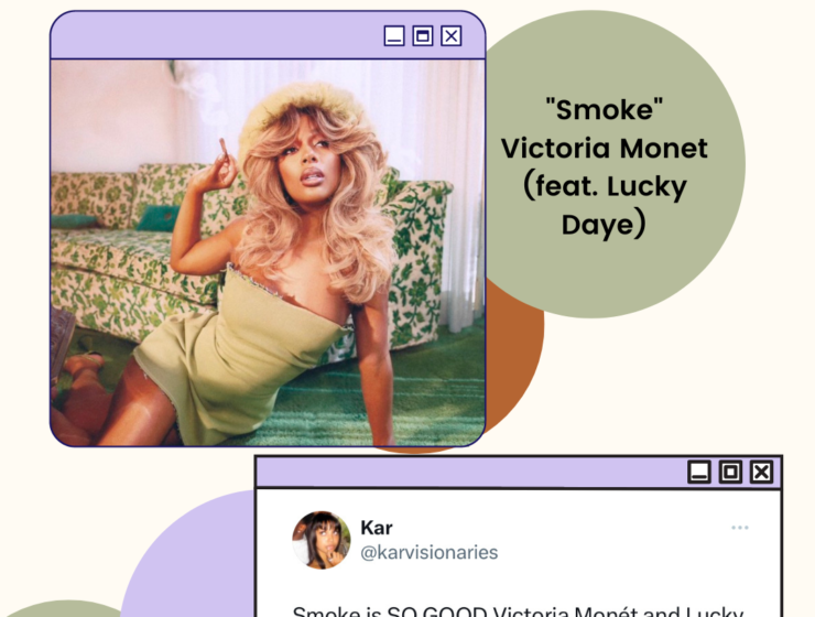 victoria monet on carpet with text "smoke" by victoria monet (feat lucky daye)