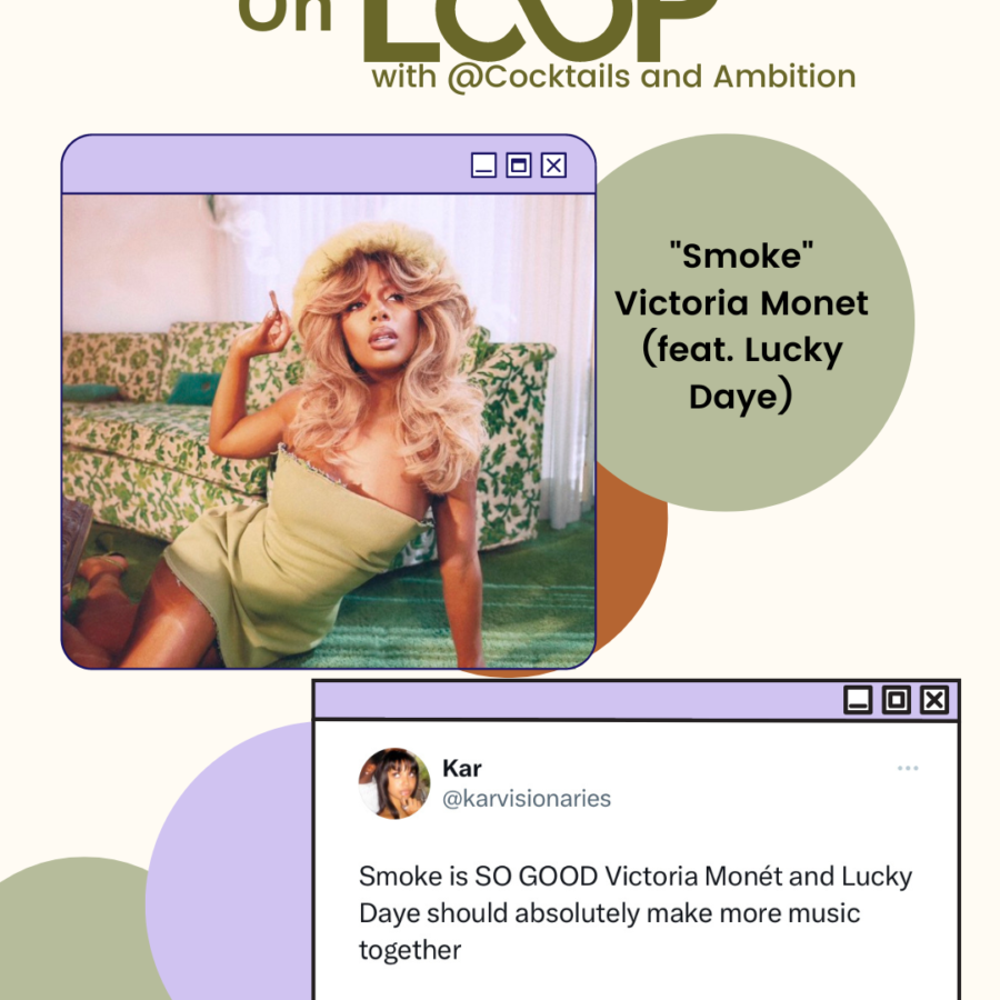 victoria monet on carpet with text "smoke" by victoria monet (feat lucky daye)